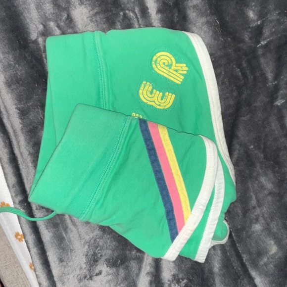 Y2K Vintage Hollister Green Micro Sweat Shorts with Multicolor Stripe XS - Picture 3 of 10